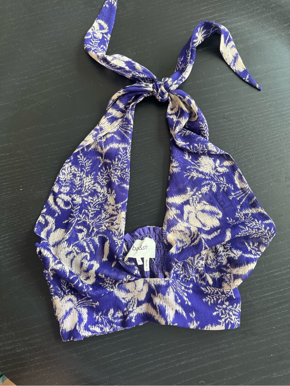 ba&sh Purple and Cream Floral Halter Crop Top
